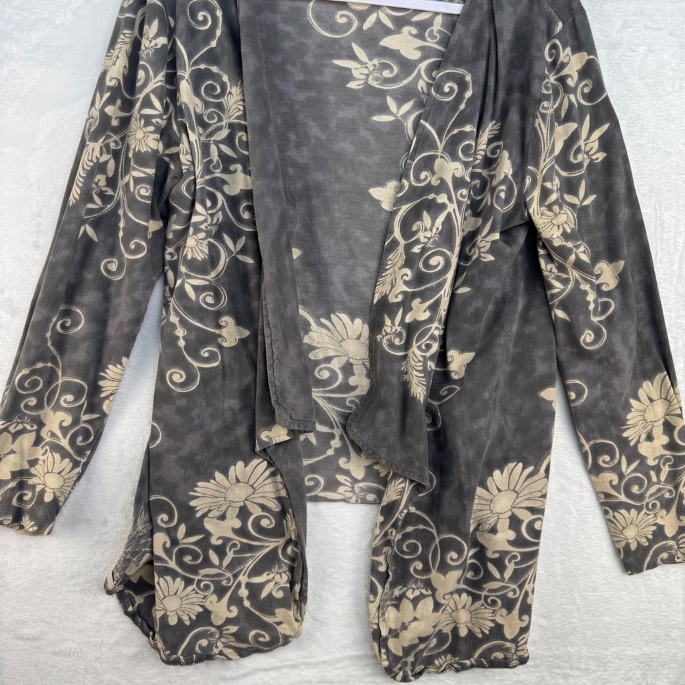 Take Two Clothing Co Womens Grey Floral Acid Wash Cotton Open Front Cardigan L - Picture 4 of 7
